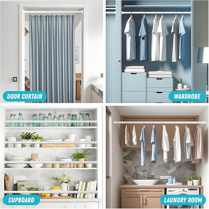 Tension Curtain Rod 30 to 64 Inch 2Pack White Adjustable Curtain Rods No Drilling Expandable Pressure Spring Tension Curtain Rod 7/8" Spring Loaded Curtain Rods For Windows Bedroom Closet Doorway Door