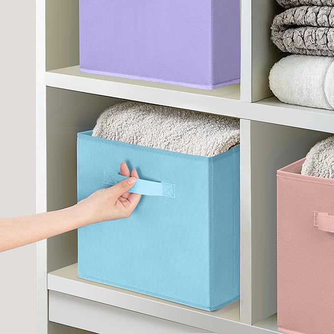 11x11 Inch Storage Bins Cubes, Fabric Foldable Storage Box, Collapsible Closet Organizer for Clothes, Blankets, Office, Bedroom, Living Room, Shelf Cabinet, Bookcase, Multi-Color, 9 Pack