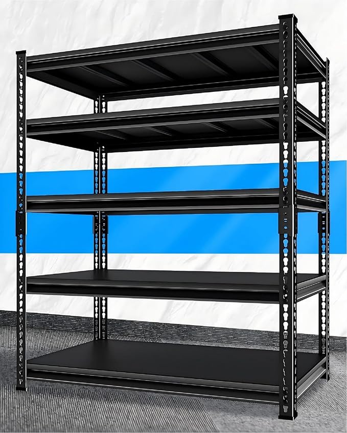 Metal Garage Shelving for Storage - 48'' W 2,500 Lbs Heavy Duty 5 Tier Utility Shelves Freestanding - Adjustable Rack Units for Basement Pantry Kitchen - 48" W x 18" D x 78" H Black