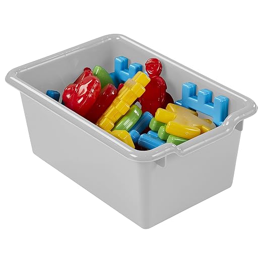 ECR4Kids Scoop Front Storage Bin, Multipurpose Organization, Light Grey, 15-Piece