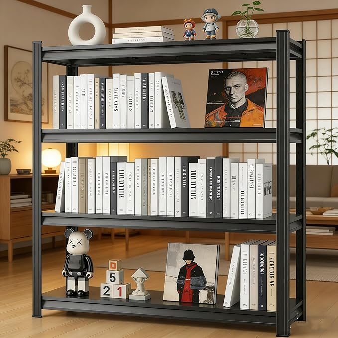 44''H*36W'' Garage Shelving Metal Garage Shelf Unit 4-Tier Storage Shelves Heavy Duty Shelf Organizer Industrial Shelves for Warehouse Basement Kitchen Pantry Commercial, Black