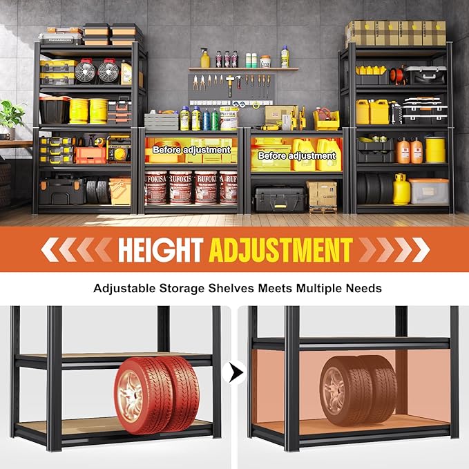 3T Storage Shelves, Garage Shelving,Adjustable Heavy Duty Shelving Unit,Garage Shelves,Wood Metal Standing Shelf Units,Utility Rack for Kitchen 2Pack