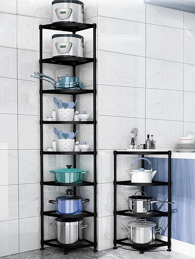 Kitchen Corner Shelf Rack, Multi-layer Pot Rack Storage Organizer Metal Shelves Holder (8 Tier)
