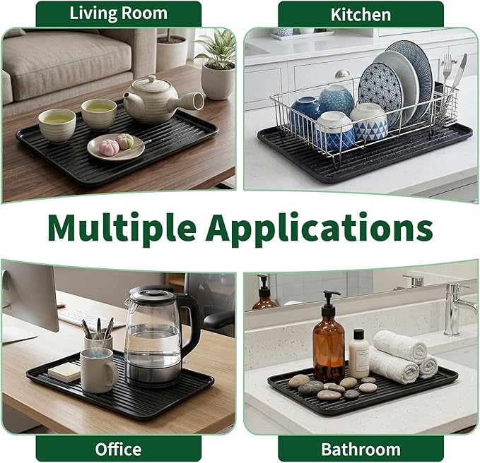 Dish Drying Rack Tray for Kitchen Counter, 2 Pack Dish Rack Drain Board Large Plastic Dish Drying Tray for Bowls Plates Utensils Coffee Cups Household Kitchen Sink Use (Tray Only)