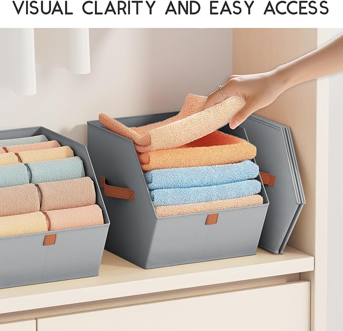 Homsorout Fabric Closet Storage Cubes - 8 Pack Square Storage Bins with Dual Handles for Clothes, Towels, Toys, Cube Storage Organizers for Bedroom, Nursery, Shelves, Closet, Small Spaces, Grey