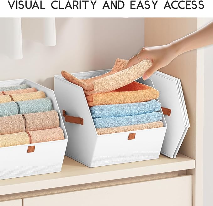 Homsorout Fabric Closet Storage Cubes - 8 Pack Square Storage Bins with Dual Handles for Clothes, Towels, Toys, Cube Storage Organizers for Bedroom, Nursery, Shelves, Closet, Small Spaces, White
