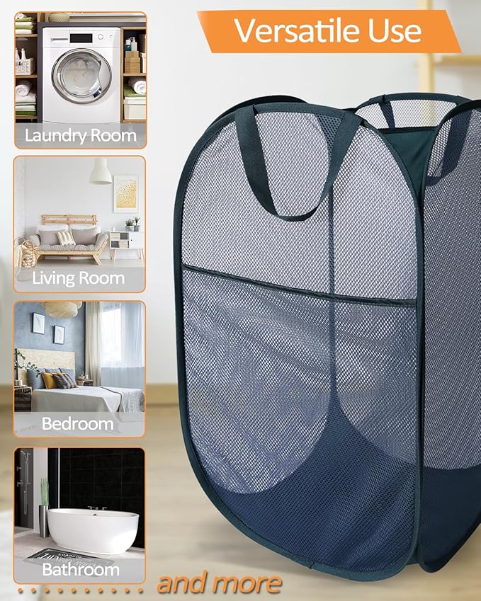Bemkoo Navy Blue Durable Foldable Laundry Hamper, 22.8 x 14.2 x 14.2 inches