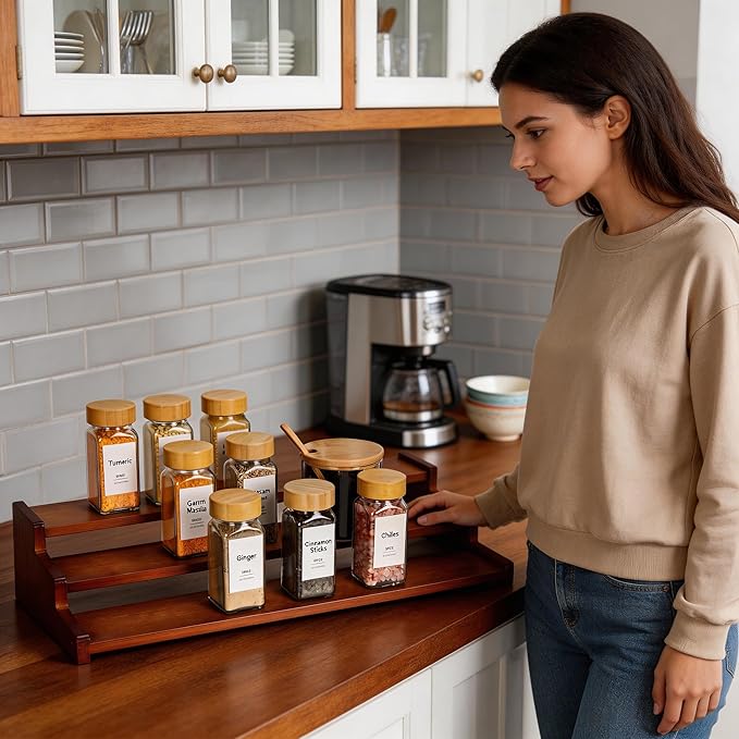 Bamboo Spice Rack,3-Tier Spice Rack Organizer for Cabinet or Pantry (Walnut, L)
