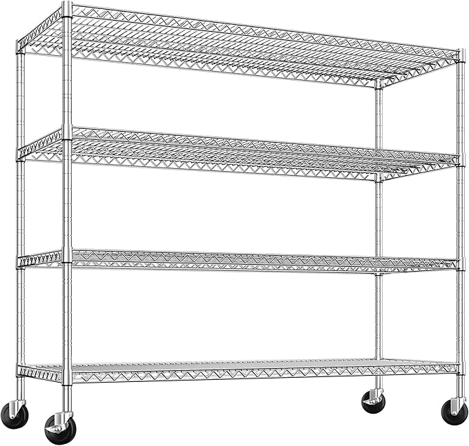 REIBII 55.5''W Storage Shelves 2500LBS Wire Shelving Unit with Wheels Heavy Duty Metal Shelves for Storage Adjustable Garage Storage Rack Pantry Shelf Kitchen Shelving, 75.6" H X 55.5''W X 24" D, 3PCS