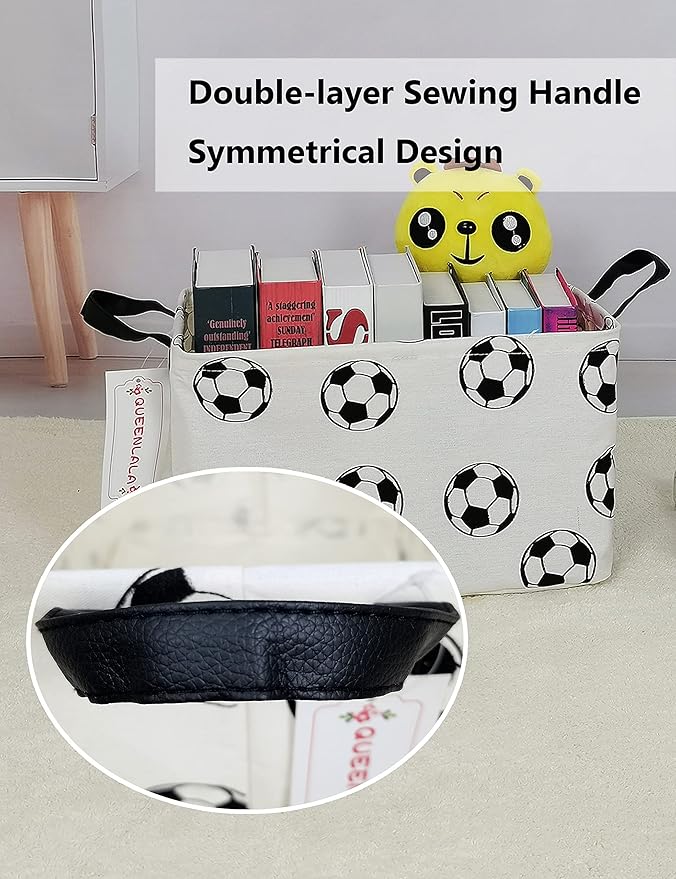QUEENLALA Rectangular Laundry Hamper/Foldable Nursery Laundry Basket for Organizing/Storage Bin Baskets/Children Toy Office Bedroom/Toy Bin Closet Shelf Baskets(Rec-Football)