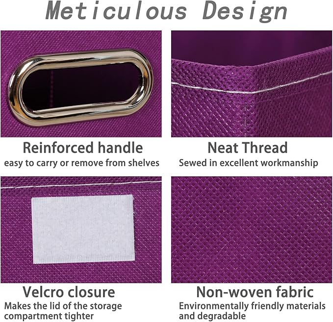 Closet Organizers Fabric Storage Bins With Lids Collapsible Cube Storages Organizer Basket With Handles,Storage Boxes for Clothes Storage,Office,Toys,3 Pack,(Purple