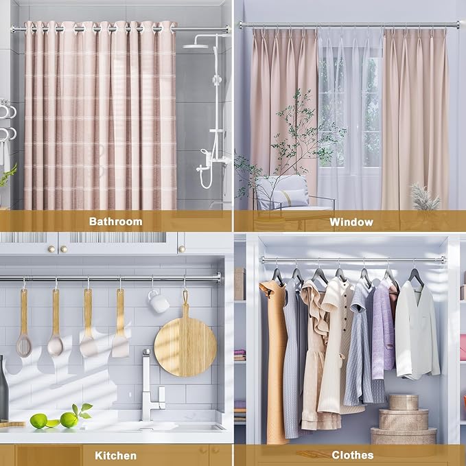 Ausemku Shower Curtain Rod Tension, 32-80 Inch Adjustable Heavy Duty Spring Tension Curtain Rod, No Drill Stainless Steel Telescoping Rod for Bathroom, No Rust, Silver