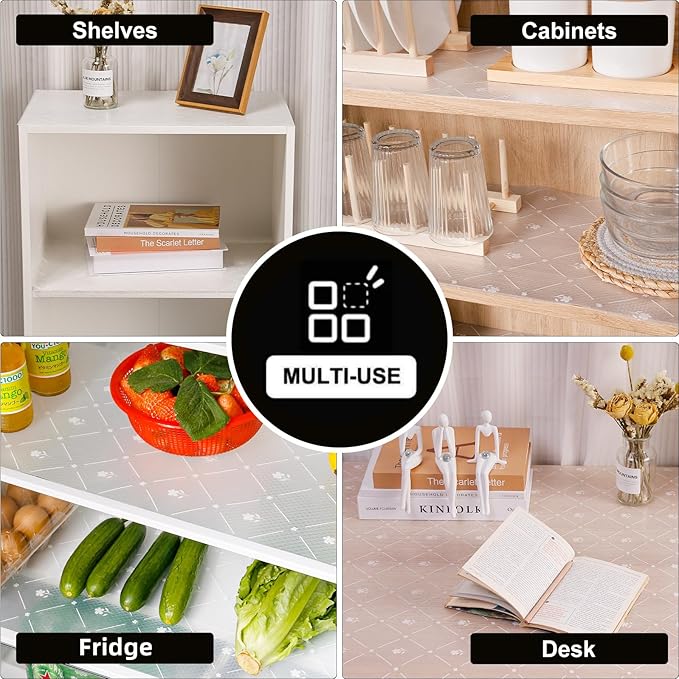 INNOLITES Kitchen Cabinet Shelf Liner, Non-Adhesive Refrigerator & Drawer Liner, Waterproof EVA with Floral, Easy to Clean & BPA-Free (White Daisy, 11.8" x 360")