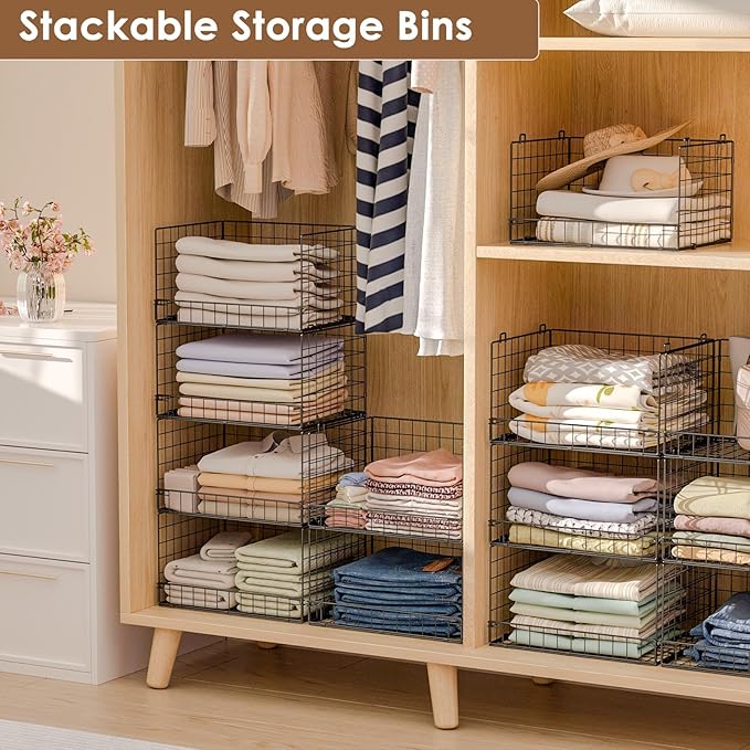 Yociyoga 4-Tier Stackable Closet Organizers and Storage Shelves, Foldable Closet Shelf Organizer, Black(Patent Protection)(Patent No. 30022416)