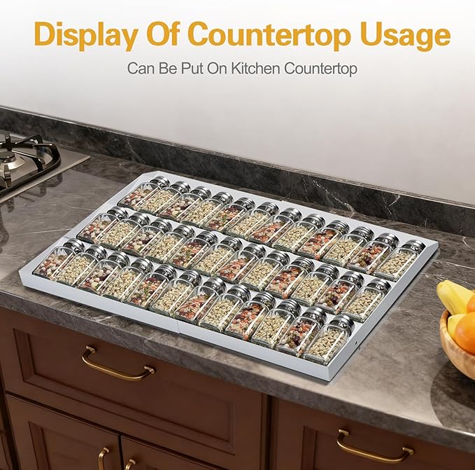 GOENDR Spice Drawer Organizer, 4-Tier Metal Spice Rack for Drawer, Expandable Seasoning Organizer Fits 11.4-22.8” Wide Drawer, Holds up to 48 Spice Jars (Not Included), White