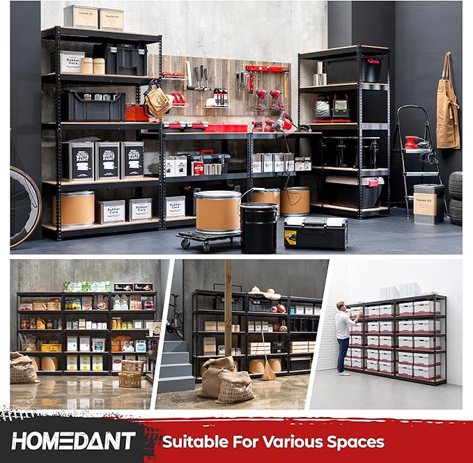 HOMEDANT Deep Width 5 Tier Heavy Duty Garage Shelving Adjustable Metal Rack Storage Shelves Standing Shelf Unit Organizers Pantry Closet Black 1Pack (39.8" W x 18.2" D)