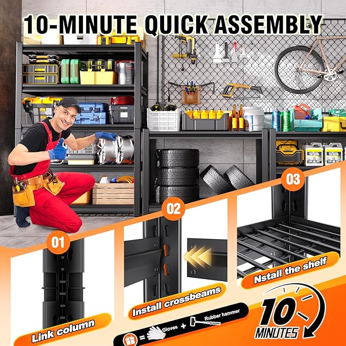 Storage Shelves, 2500lbs Garage Shelving,Adjustable Heavy Duty Shelving Unit,5T Tall Garage Shelves,Metal Standing Shelf Units,Utility Rack For Kitchen Warehouse Industrial Basement 72*36*16