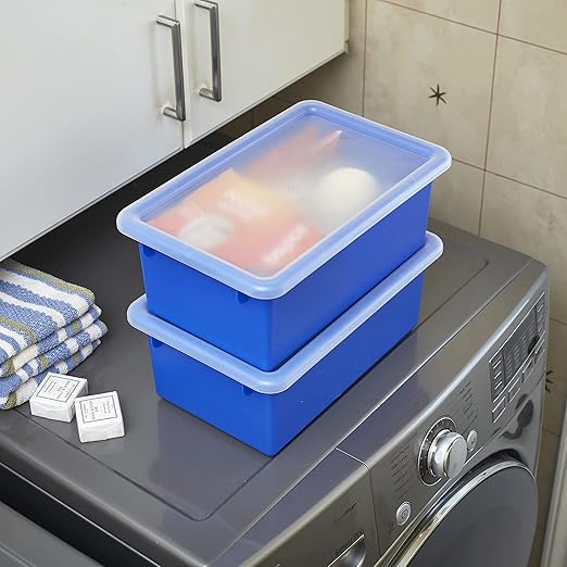 ECR4Kids Cubby Storage Bin with Lid, Multipurpose Organization, Blue, 10-Piece