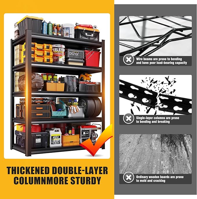 2 Pack Garage Shelving 5-Tier Heavy Duty Storage Shelves, Adjustable Metal Shelving Unit, Utility Garage Organizer Shelf for Basement, Pantry, Warehouse, Supermarket, 45.7" Wx19.7 Dx71.2 H