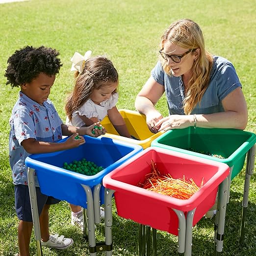 ECR4Kids Stackable Square Bins with Non-Snap Lids, Multipurpose Organization, Green, 4-Pack