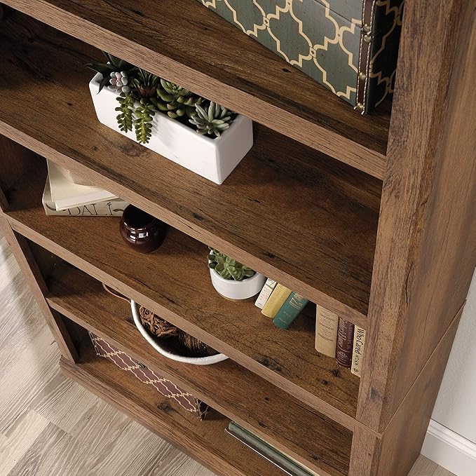 Sauder 5 Tier Book Shelf Wooden Bookcase Multipurpose Bookshelf for Home Office, Living Room, in Vintage Oak