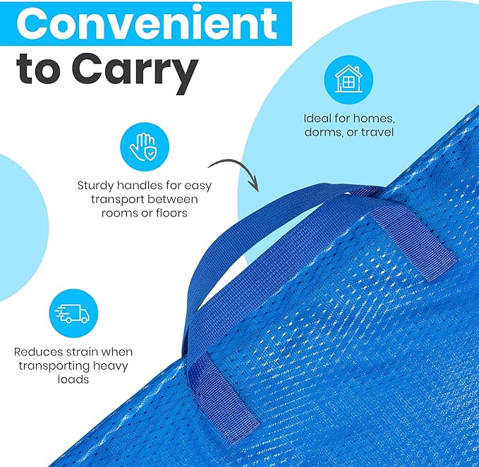 Handy Laundry Mesh Laundry Bag 24 x 36 Inches - Extra Large Heavy Duty Bag with Handles & Shoulder Strap, Breathable, Machine Washable for Dorm, Travel, Bedding & Storage - Blue