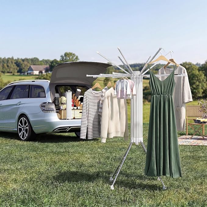 RFOUO Clothes Drying Rack Aluminum-4 Legs 16rods Single Layer, Portable Foldable Drying Rack,Space Saving Laundry Drying Rack,Drying Rack Clothing for Laundry Bedroom Household