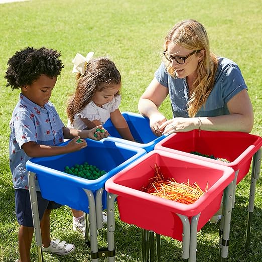ECR4Kids Stackable Square Bins with Non-Snap Lids, Multipurpose Organization, Blue, 4-Pack