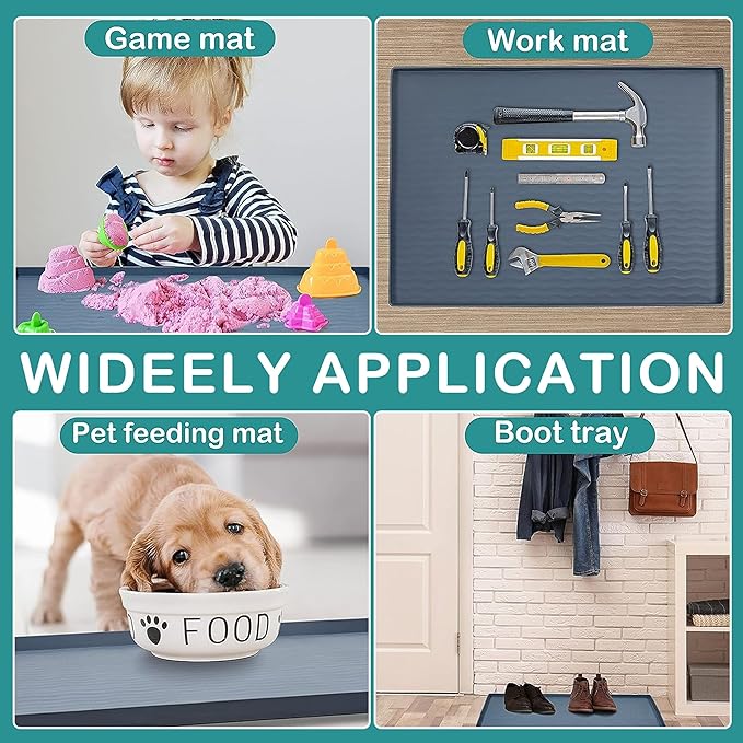 URMONA Waterproof Silicone Under Sink Mat 19'' x 12'' Shelf Liner for Kitchen and Bathroom, Cabinet and Counter Protector, Storage and Organizers, Litter Mat, Pet Cat Puppy Essentials(Green)