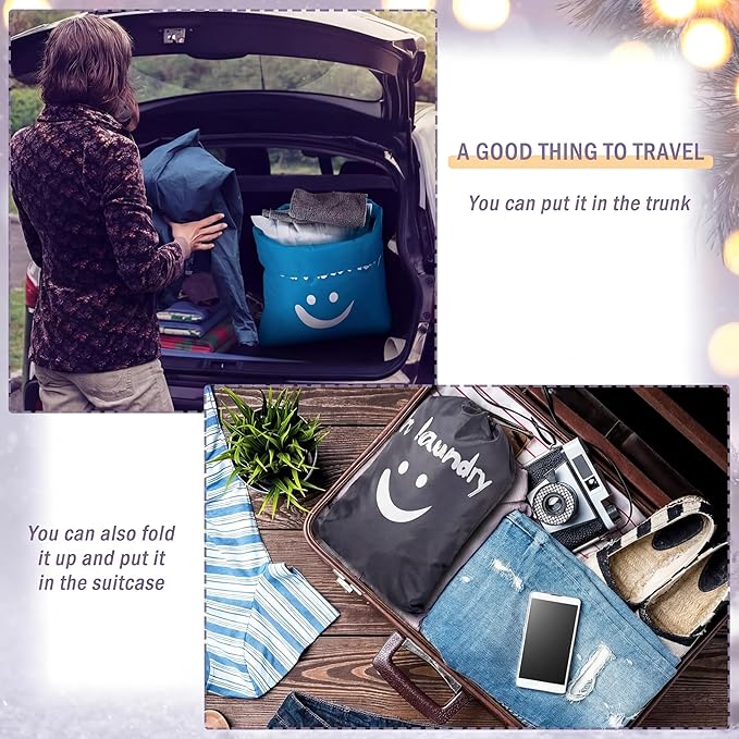 Shappy 2 Pcs XL Clean Laundry Bags Nylon Travel Laundry Bag with Drawstring Machine Washable Dirty Clothes Organizer Bag Storage Bags for Hamper or Basket, 23.6 x 17.7 Inch(Gray, Blue)
