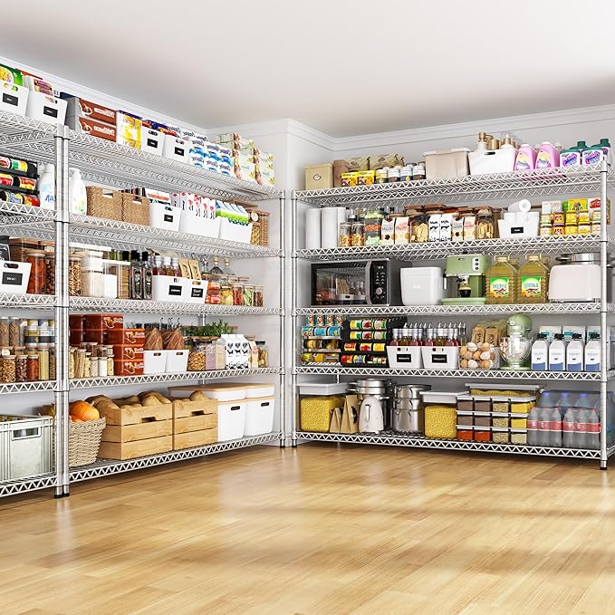 REIBII 55.5" W Storage Shelves 3200LBS Metal Shelving 5 Tier Wire Shelving Garage Shelving Heavy Duty Metal Shelves for Shelving Unit Commercial Adjustable Shelf, 55.5" W X 18''D X 71" H,Chrome