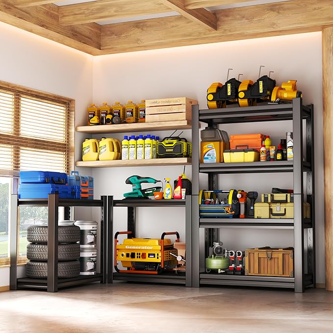4 Tier Storage Shelves Small Shelves Metal Shelf Organizer Unit Adjustable Steel Shelving for Shop, Warehouse, Basement, Kitchen, Bedroom, Garage, Black, 34" W X 12" L X 54" H