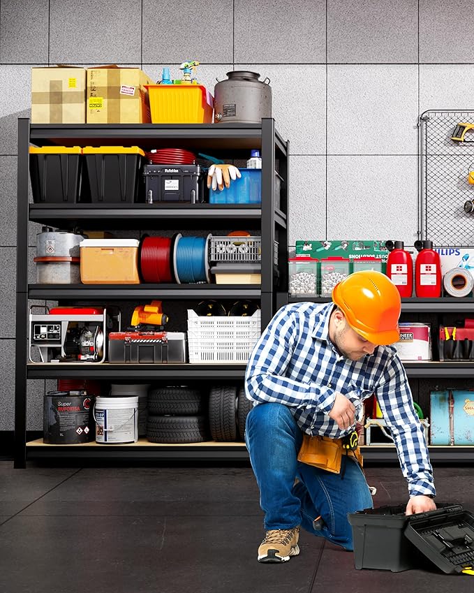 Set of 2 Garage Shelving Heavy Duty, 5-Tier Storage Shelves, Home Storage Rack, Utility Metal Shelf, Adjustable Shelving Unit, for Dorm, Basement, Kitchen,17.7" D x 45.6" W x 71.2" H, Black
