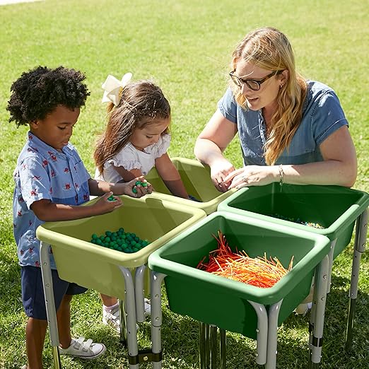 ECR4Kids Stackable Square Bins with Non-Snap Lids, Multipurpose Organization, Hunter Green, 4-Pack
