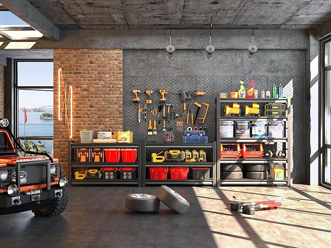 78''H*36W'' Garage Shelving Metal Garage Shelf Unit 5-Tier Storage Shelves Heavy Duty Shelf Organizer Industrial Shelves for Warehouse Basement Kitchen Pantry Commercial, Black