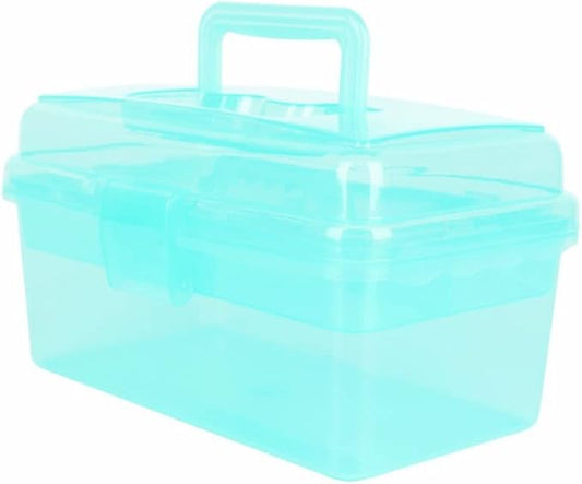 BangQiao Multipurpose Plastic Art and Craft Supply Storage Container Bin Case with Removable Tray and Handle, First Aid Box Organizer, Clear&Green