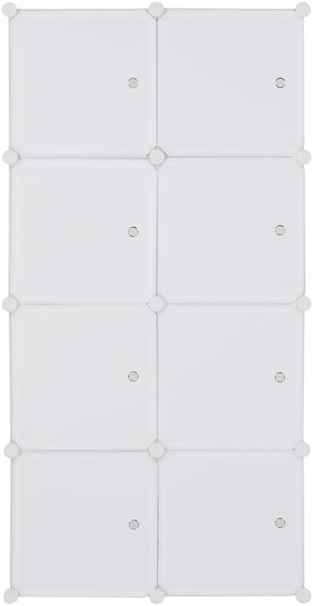 8 Cube Storage Organizer, Stackable Storage Shelves with Hanging Rod Customizable Closet Cabinet Durable Steel Frame Multi-Use DIY Design 13.8 inch Panels Max 10lb Capacity per Cube White