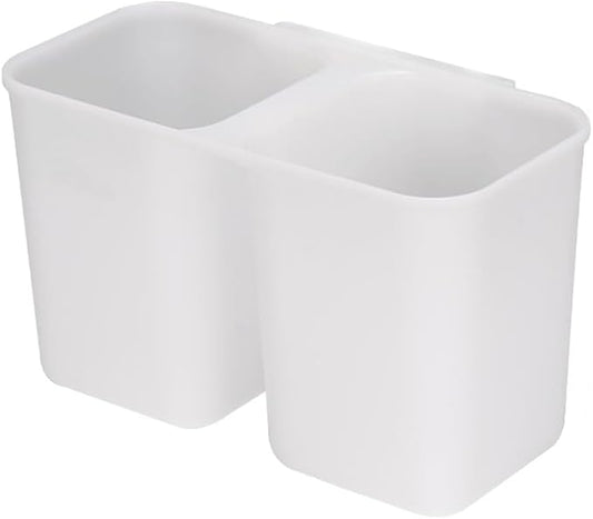 SANNO Dish Rack Utensil Holder, Hanging Cutlery Drainer Caddy with Hooks, 2 Compartment Flatware Organizer for Forks, Spoons, Knives, Fits Over Most Dish Drying Racks, White