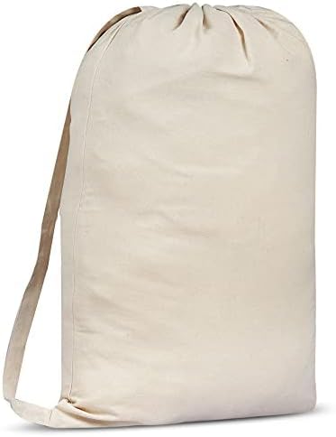 SweetNeedle Pack of 2 Heavy Duty X-Large Laundry Storage Shopping Bag, 30 x 22 IN 40L - 100% Cotton, Highly durable, Draw-cord with cord-lock, Machine Wash and reusable Travel Bag - Natural