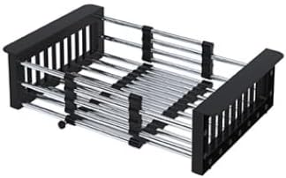 ASEANAO Stainless Steel Kitchen Drying Rack, Retractable Drain Basket with Adjustable Armrest, Over The Sink Dish Drying Rack (Black Small)