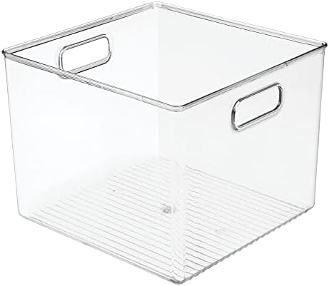 mDesign Plastic Modern Storage Organizer Bin Basket with Handles - 4 Pack - Clear