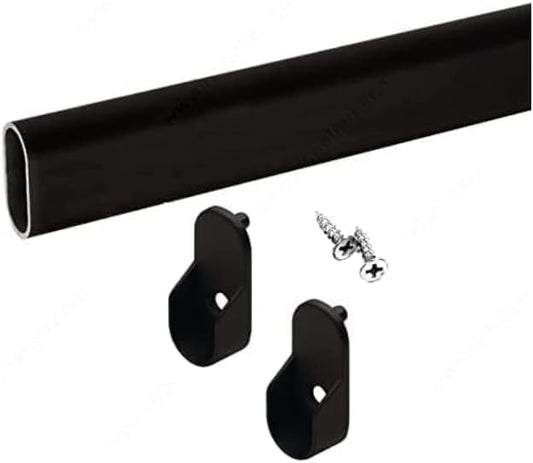 Oval Closet Rod with End Supports (Black, 48" Wide Space)