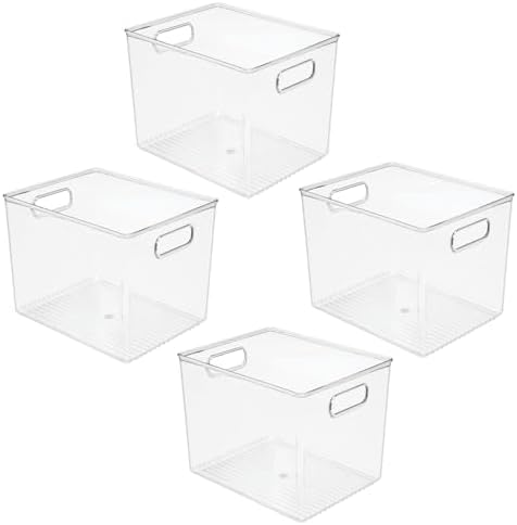 mDesign Plastic Tall Deep Kitchen or Pantry Organizing Storage Bins with Handles - Food Organization Storage Bins for Kitchen Pantry Cabinet, Refrigerator or Freezer, Ligne Collection, 4 Pack, Clear