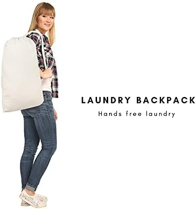 SweetNeedle Pack of 2 Heavy Duty X-Large Laundry Storage Shopping Bag, 30 x 22 IN 40L - 100% Cotton, Highly durable, Draw-cord with cord-lock, Machine Wash and reusable Travel Bag - Natural