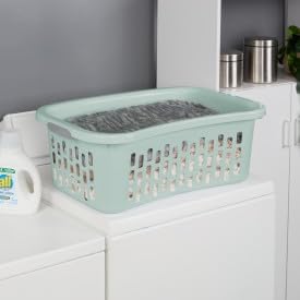 Sterilite 24 Pack HipHold Laundry Basket, Plastic Rectangle Clothes Hamper with Comfort Grip Handles & Reinforced Rim, 1.5 Bushel Capacity, Mint