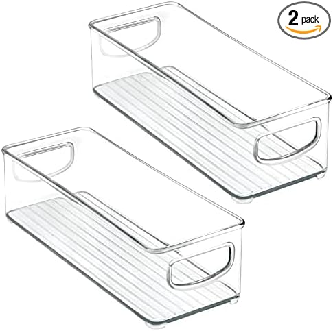 mDesign Small Plastic Office Storage Container Bins with Handles for Organization in Filing Cabinet, Closet Shelf, or Desk Drawers, Organizer for Notes, Pens, Pencils, Ligne Collection, 2 Pack - Clear