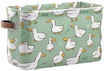 xigua Cartoon Goose Storage Basket Collapsible Storage Bins Waterproof Canvas Storage Basket with Leather Handles for Home Closets Offices,Bedrooms,Gift Baskets,1PCS