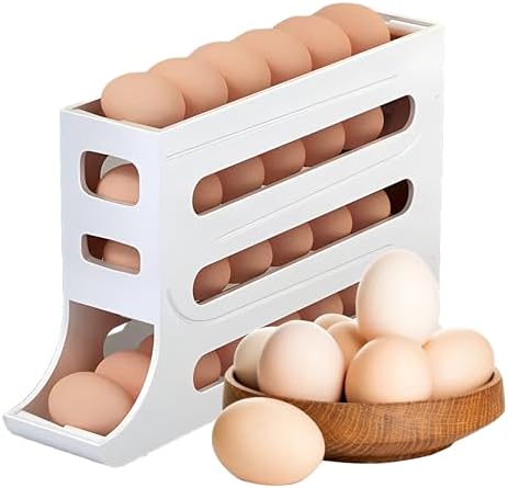 Automatic Rolling Egg Storage For Refrigerator, Fridge Organizer, Space Saving Refrigerator Egg Holder For Fridge ,Egg roller holds 28 Eggs,for Refrigerator,Kitchen,Cabinets,Tabl (White)