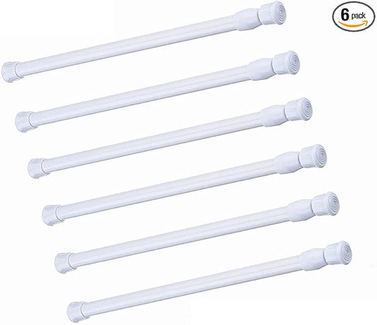 6 Pack Spring Tension Curtain Rod, 23.6-43.3 Inches Tension Rods Cupboard Bars Adjustable Spring Steel Tensions Rod Shower Rod Closet Rod