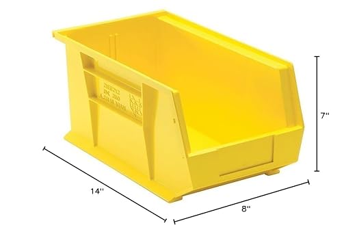 QUANTUM STORAGE SYSTEMS K-QUS240YL-3 3-Pack Stack and Hang Plastic Bin Storage Containers, 14" x 8" x 7", Yellow